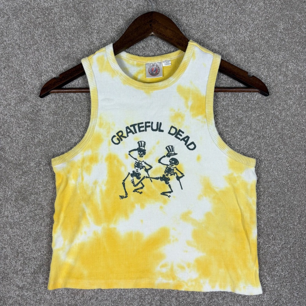 Grateful Dead Yellow Tie Dye Ribbed Tank Top Dancing Skeletons Graphic Size M